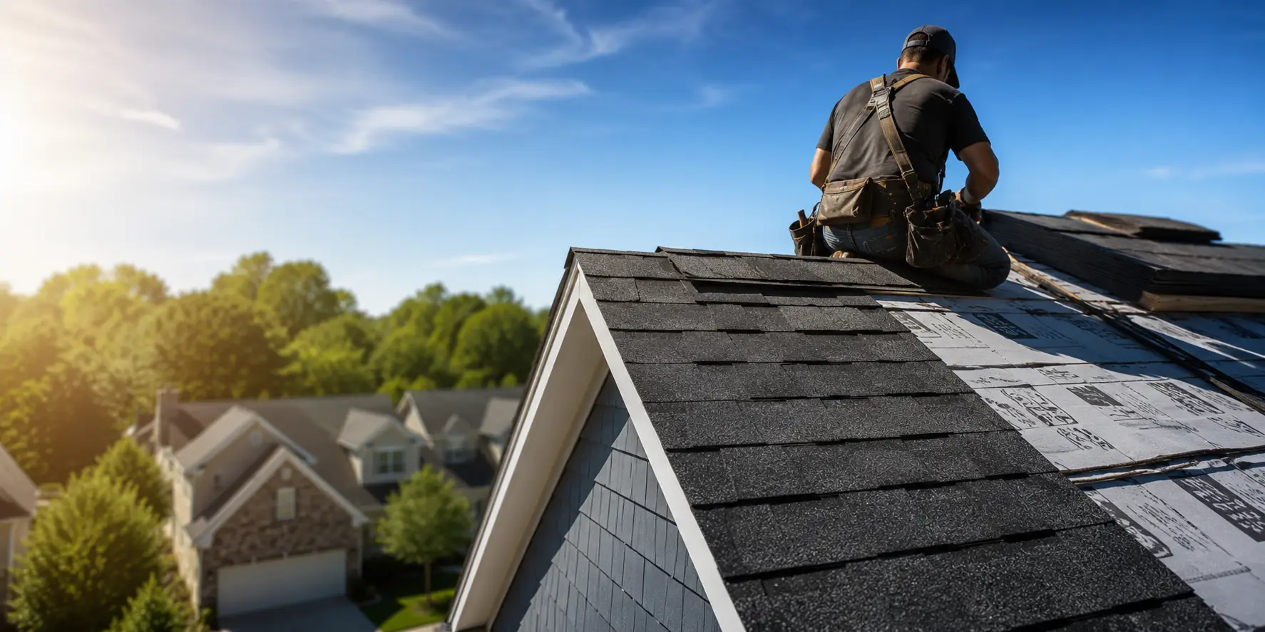 Roofing contractor working on a roof