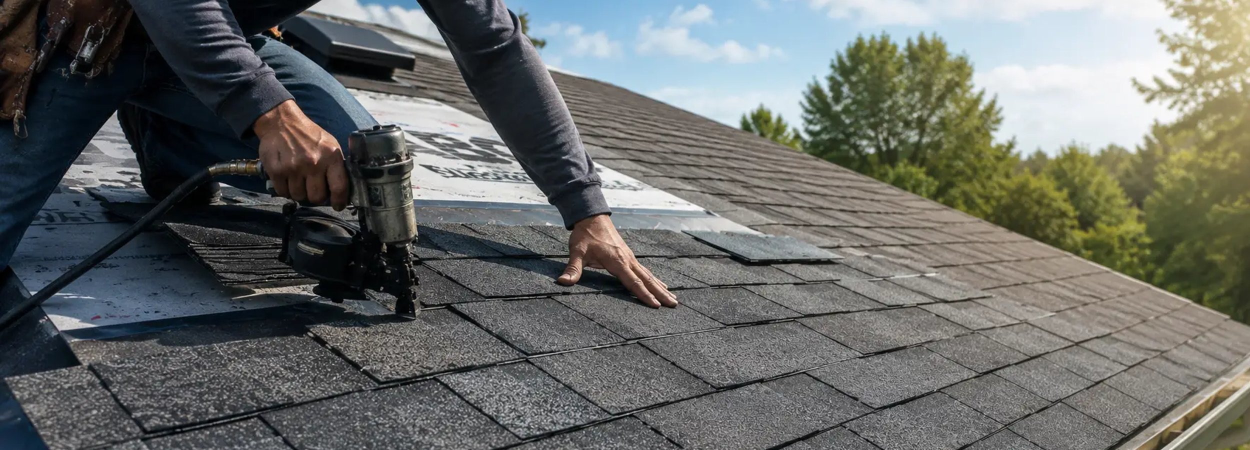 Roofing contractors reviewing a project